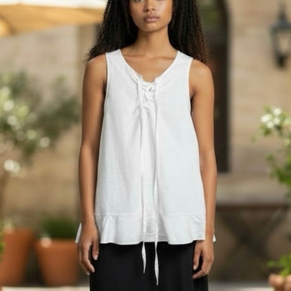 Ann Taylor Linen Peplum Sleeveless Top Tie Front in Ivory Women's Small NWT